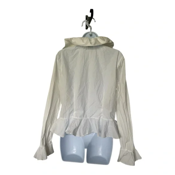 Ralph Lauren Vintage 90s White Cotton Ruffle Blouse Long Sleeve Peplum Size 12 - Picture 3 of 5